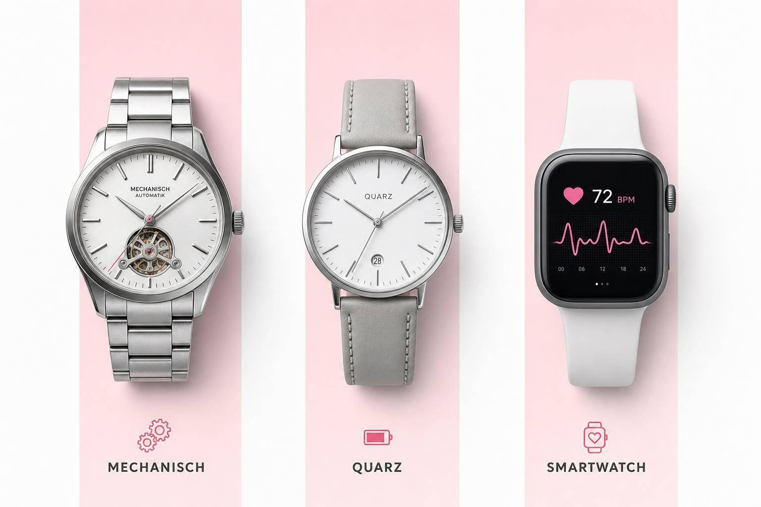 Du betrachtest gerade 3 Arten von Uhren erklärt: Mechanisch, Quarz, Smartwatch