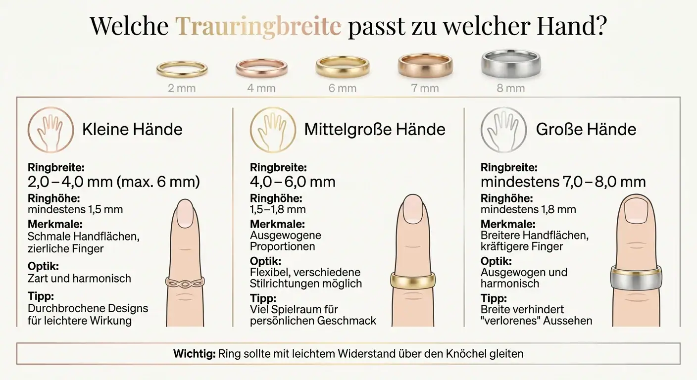 Trauringbreite nach Handgröße: Empfehlungen für kleine, mittelgroße und große Hände